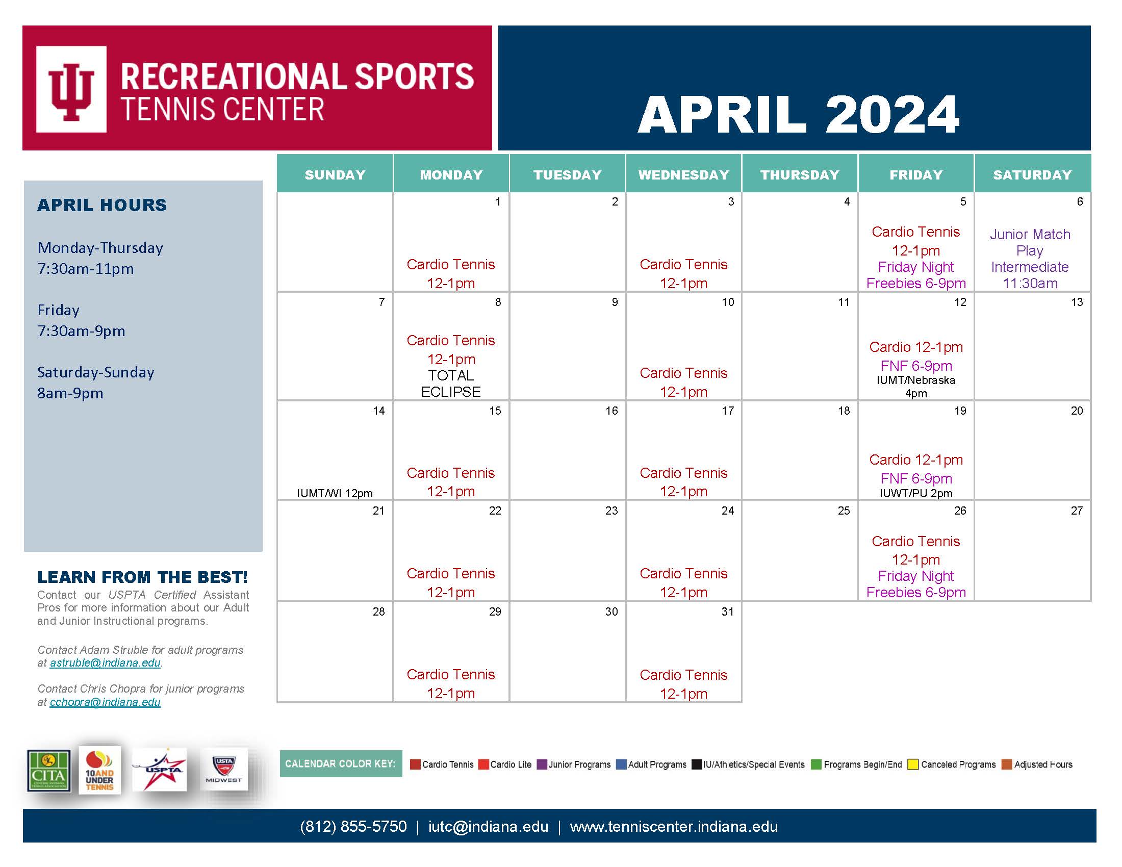 Calendar: Facility Info: Tennis Center Recreational Sports: Indiana ...